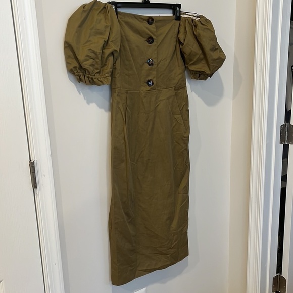 Zara Olive Green Twill Off Shoulder Midi Dress Size M - Picture 4 of 10